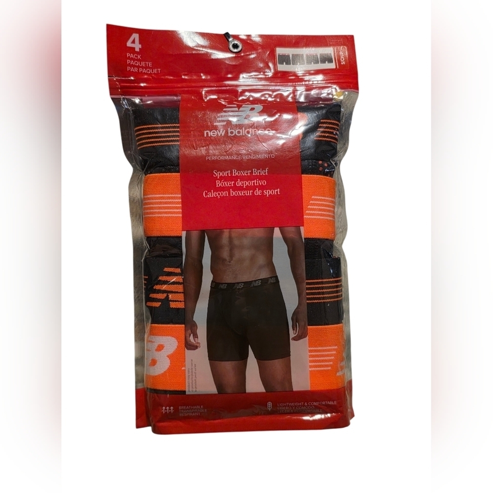 New - New Balance Men's Sport Boxer Briefs - Black and Orange Size S 4 Pairs